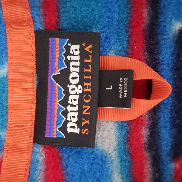 Patagonia Synchilla Fleece Vest Men Large Delta Blue Wavy Aztec Tribal Southwest - Picture 8 of 11